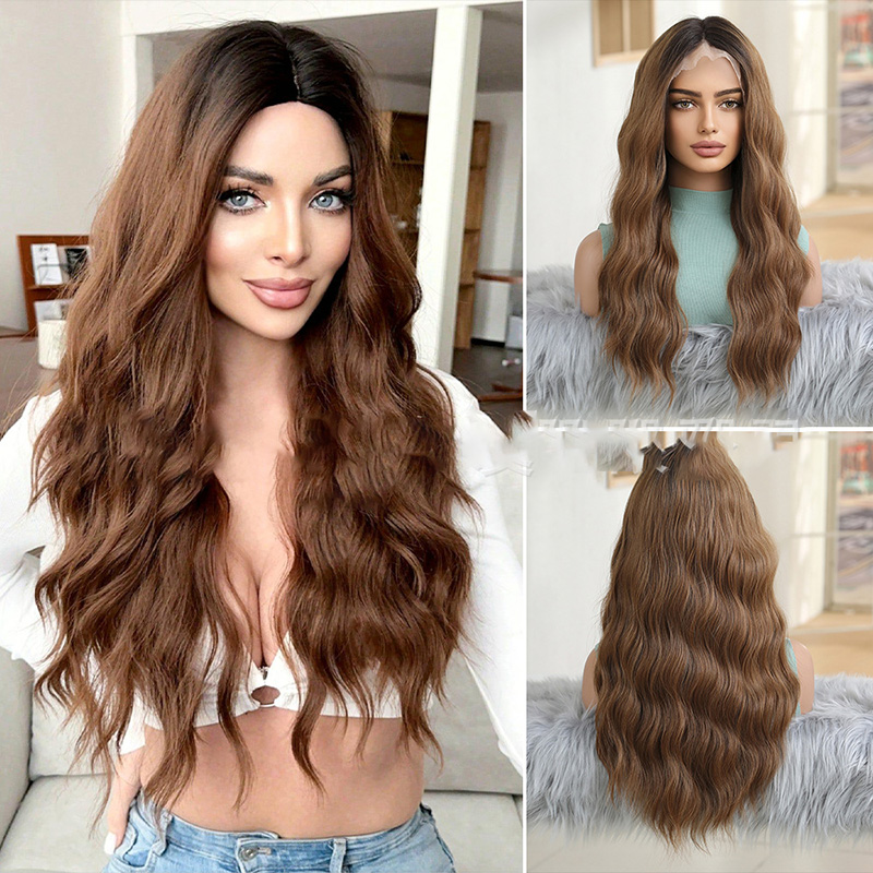 13*6 imported Silk Lace Wigs For Women With Random Parting Dark Brown Long Curly Hair Manufacturers in Stock J56