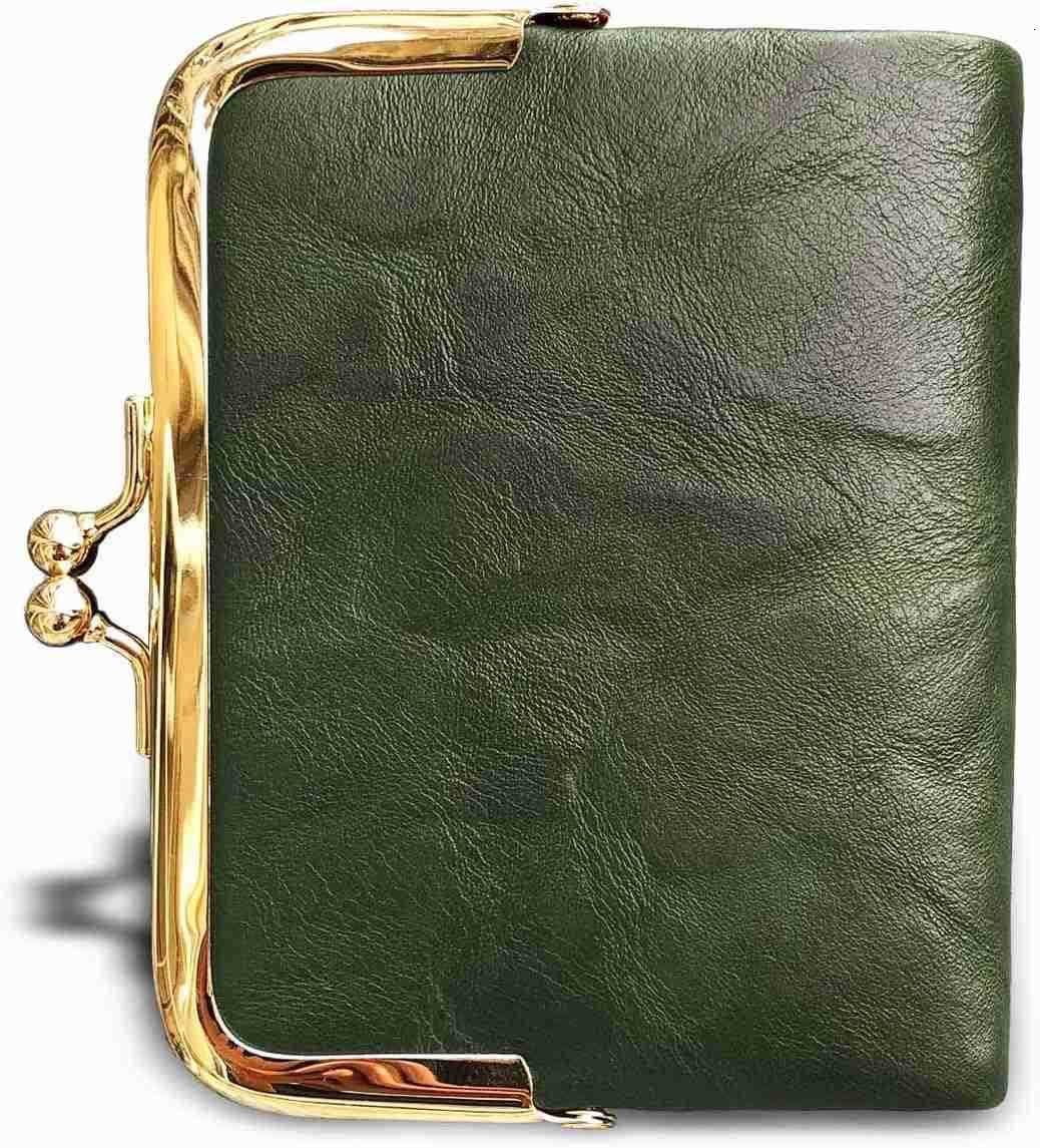 Womens Wallet Small Rfid Ladies Compact Bifold Leather Vintage Coin Purse With Zipper and Kiss LockZ250911