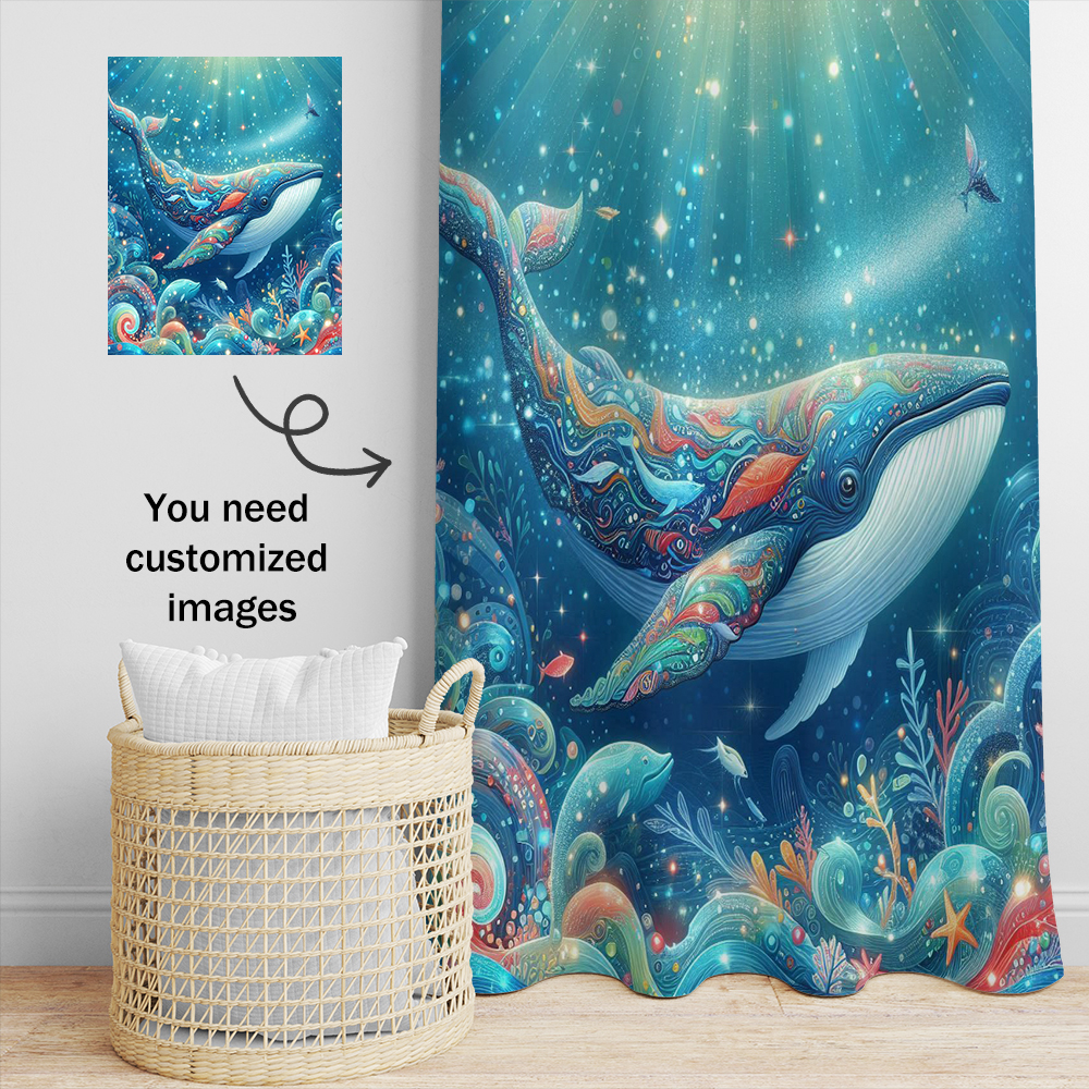 No-Drill Bathroom Divider: Creative Underwater World Blue-Green Whale Shower Curtain for Bathroom Privacy