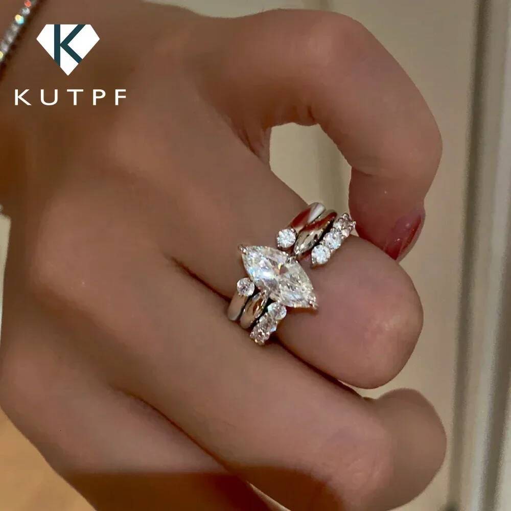 Gra Certified Full Moissanite Wedding Bridal Rings Set for Women 925 Silver Marquise Cut Diamond Engagement Ring Eternity Band