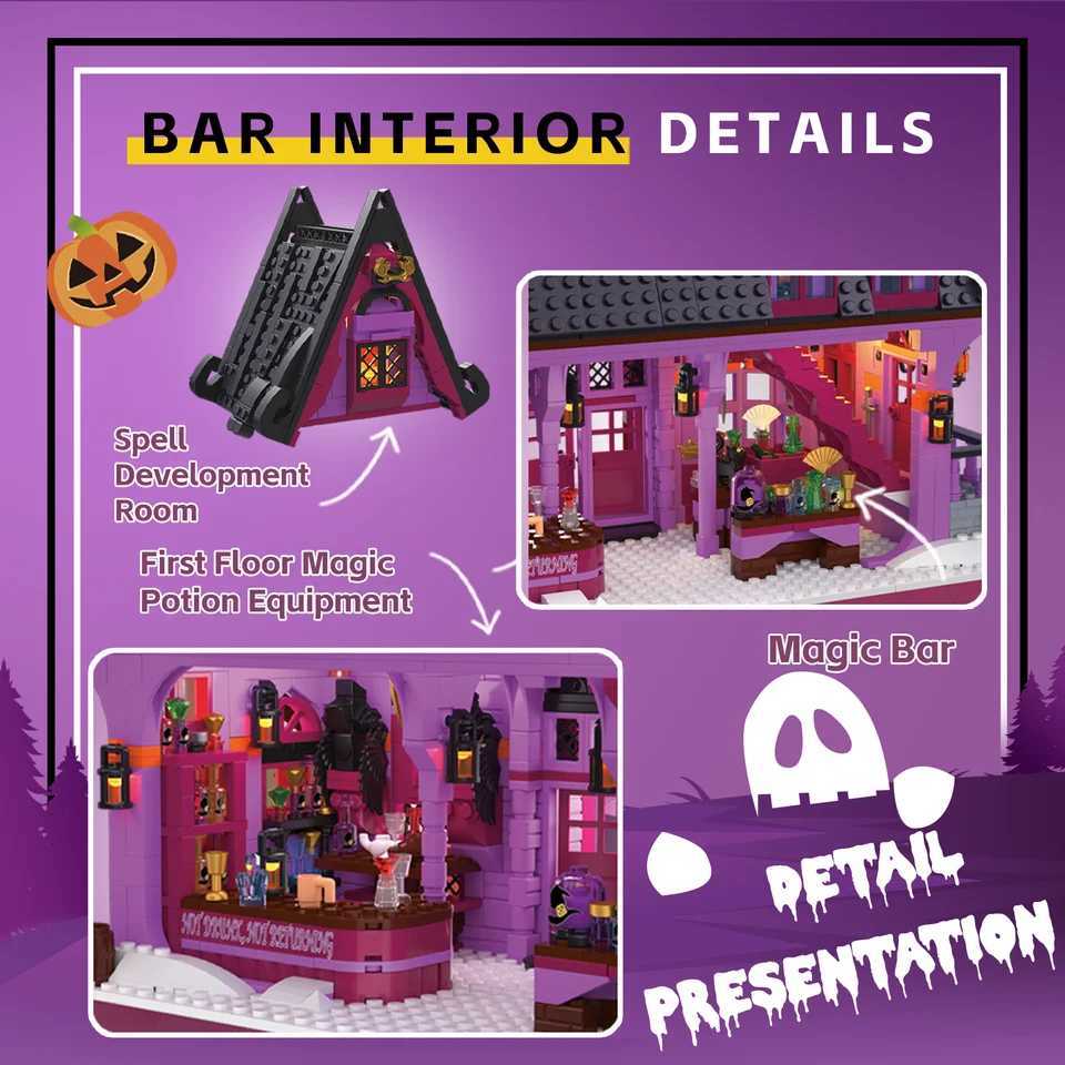 2639PCS Magic Bar Building Blocks Creative City Street View Model MOC Mini Bricks Set With Light Kids DIY Toys Halloween Gifts G250902