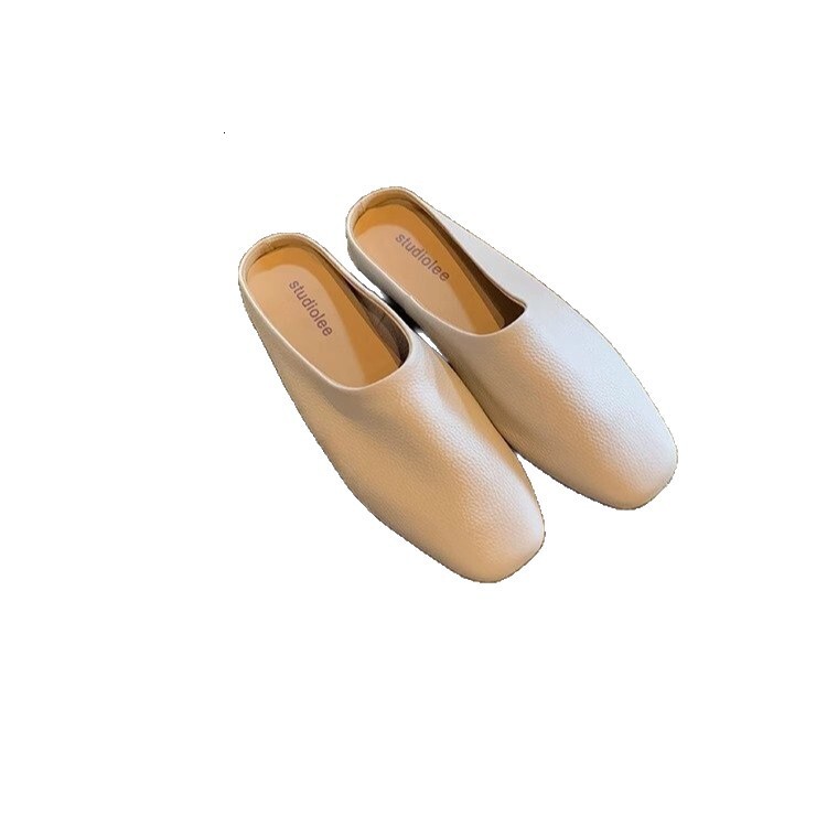 Designer Leather Women's Outdoor Half-toed Slippers Fairy-like Luxury Flat Slippers Minimalist Comfortable Dirt-resistant Waterproof Casual Shopp