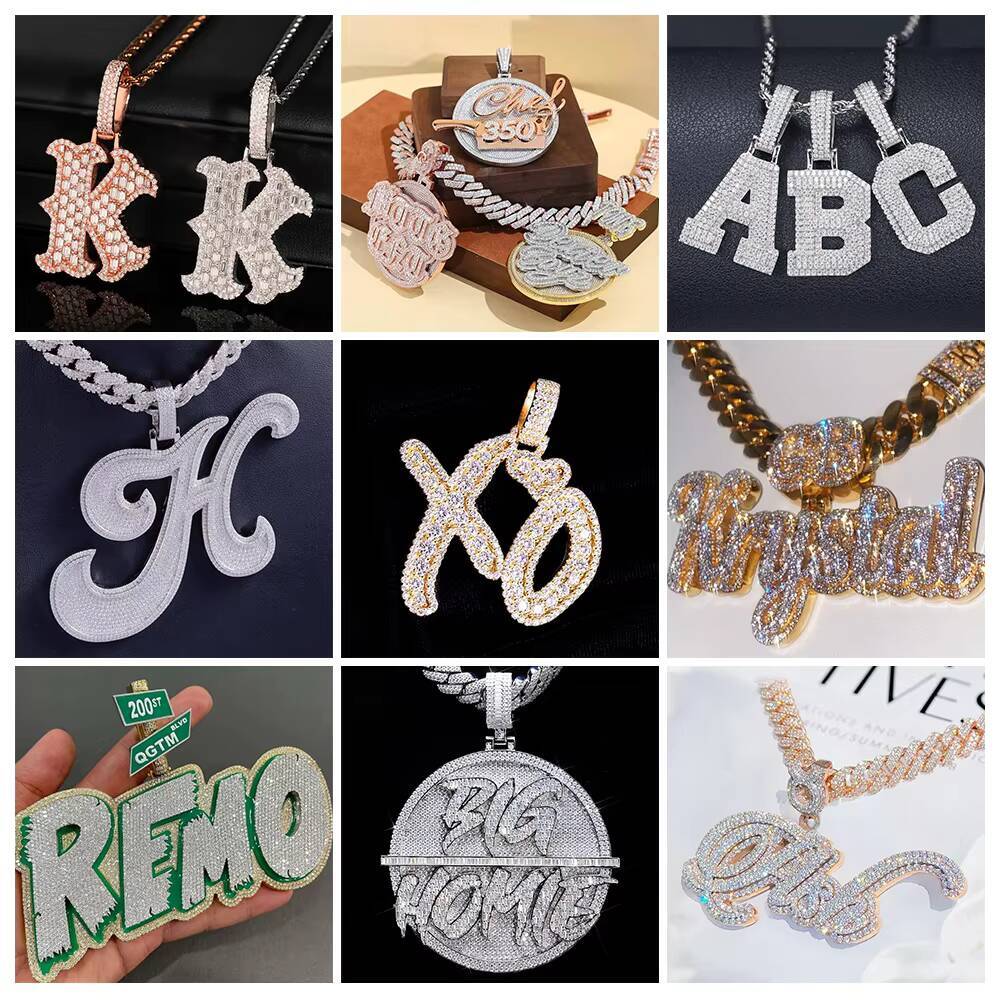 Custom Iced Out AD Name Bling S925 Sterling Silver Diamond Letter Pendant for Men Hip Hop Style Full VVS Moissanite Design