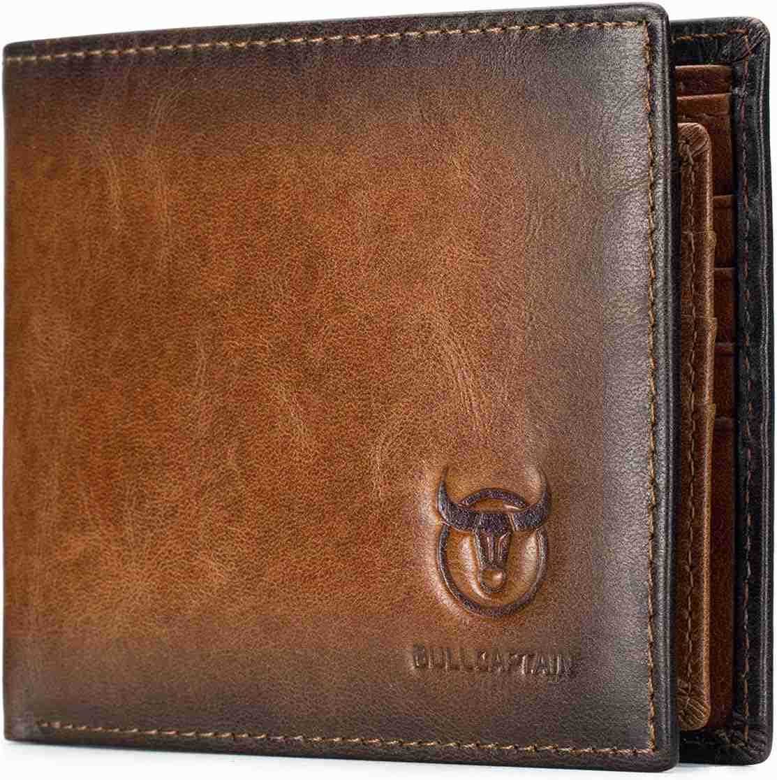 RFID Wallets for Men Slim Bifold Genuine Leather Front Pocket Wallet with 2 ID Windows QB05 BrownZ250911