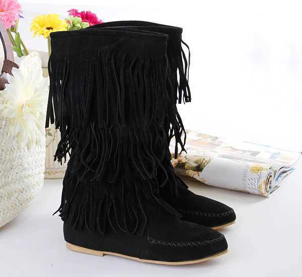 Womens Rubber Boots Shoes Flat Heel Round Toe Rain Large Size Elegant Low Mid Calf Ladies Flock PU LaceUp SlipOn Fringe Rome W250902