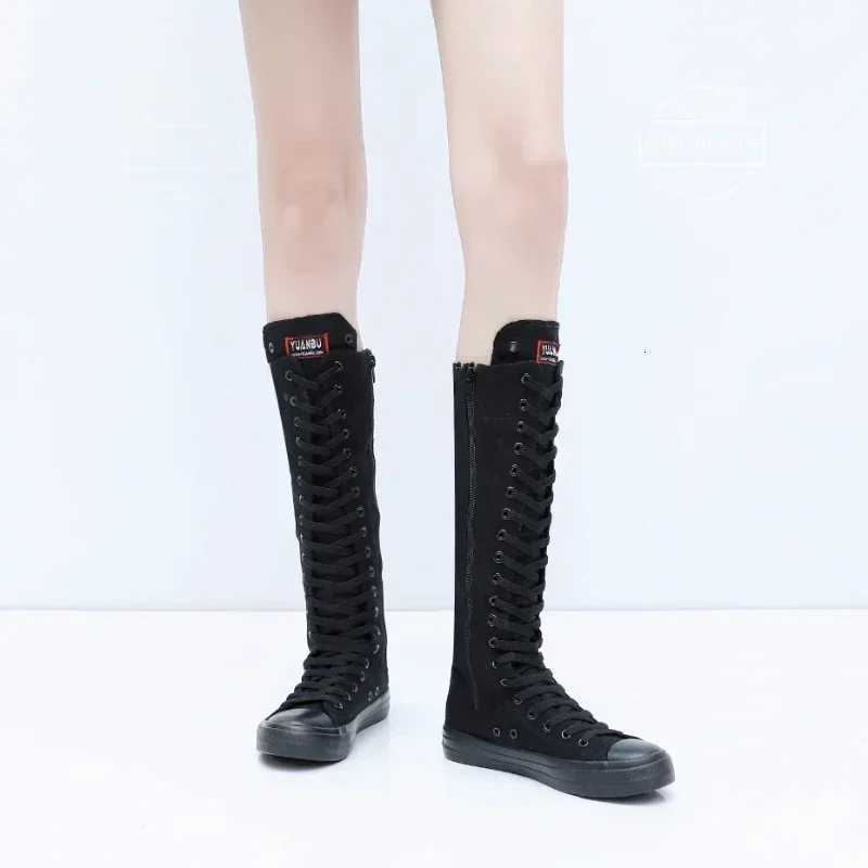 Boots Women Sneakers Canvas Casual High Top Shoes Long Boot LaceUp Zipper Comfortable Flat Boot Sneakers Tennis Feminino W250902