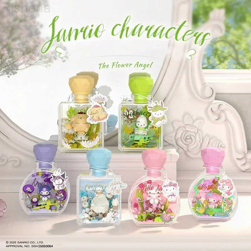 Sanrio Hello Kitty Kuromi Pochacco Perfume Bottle Blind Box Anime Model Peripherals Bricks with Light Ornaments Kids DIY Toy Gift H251104