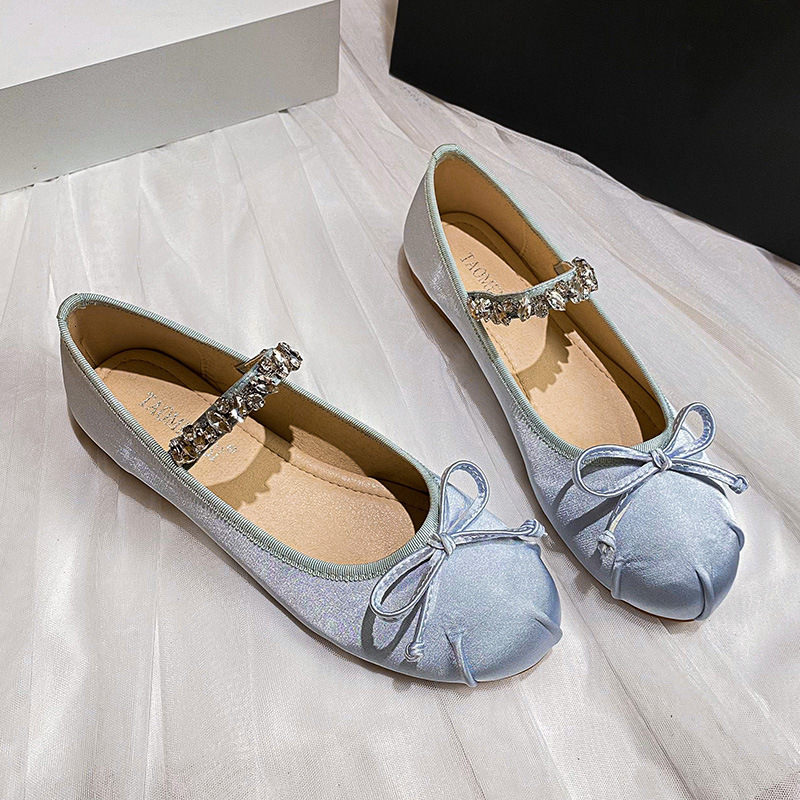Designer Luxury Simple Women's Dance Versatile Round-toed Full-bag Flat Ballet Shoes Are Soft And Comfortable Diamond-encrusted Straps Bow Decora