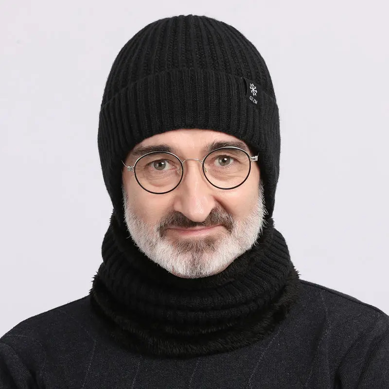 Winter warm woolen hat for middleaged and elderly people mens onepiece snowflake ear protection thickened knitted hat for a 250902