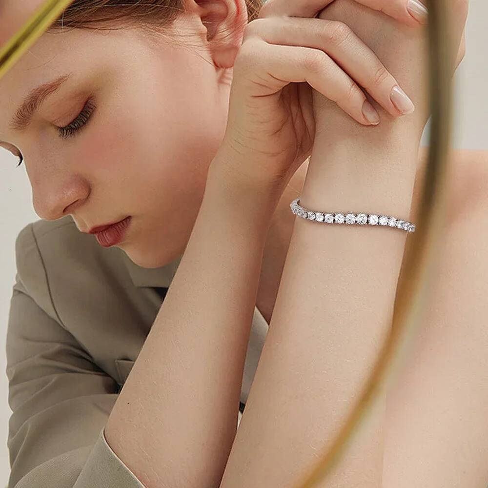 Full Moissanite Tennis Bracelet for Women GRA Certified 35mm Size Gradient Lab Diamond Bracelets S925 Silver Plated 18K Gold