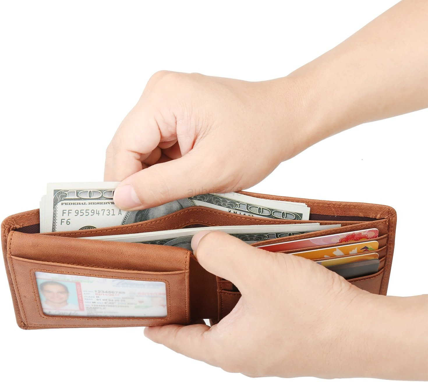 Wallet for MenGenuine Leather RFID Blocking Bifold Stylish Wallet With 2 ID WindowZ250911