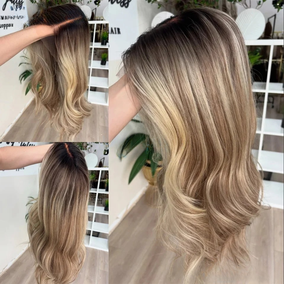 Dark Brown Rooted Color Balayaga Highlight High Density Body Wave Human Hair Wigs 13x6 HD Lace Wigs 360 Full Lace Wigs Pre Plucked