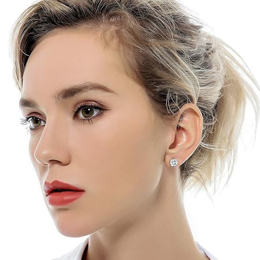 7 Pairs 18G Stainless Steel Stud Earrings Push Back Round Cubic Zirconia Barbell Earring Set 2MM-8MM Silver Tone