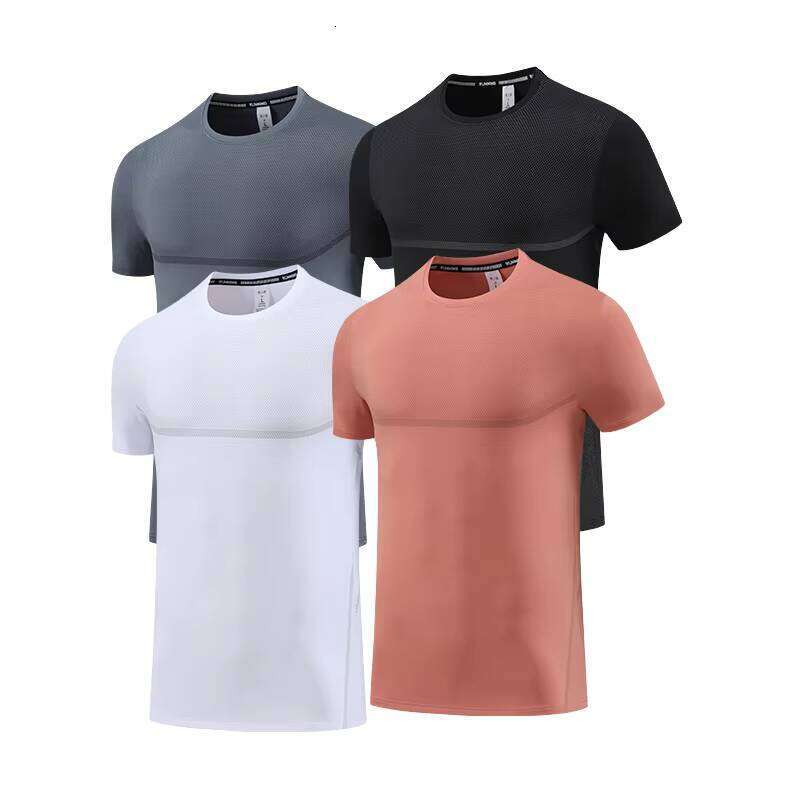 Men's Summer Quick-Dry Sports T-Shirt Breathable Lightweight Outdoor Fitness Solid Pattern