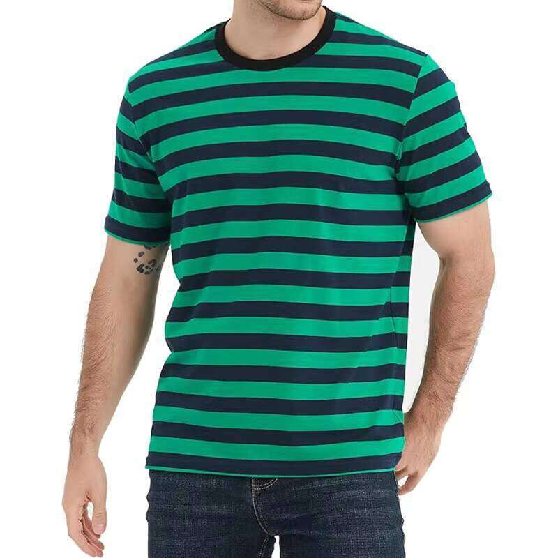 Men's Casual T-Shirt Comfortable Breathable Knitted Short Sleeve Digital Print Striped Collar Clothing