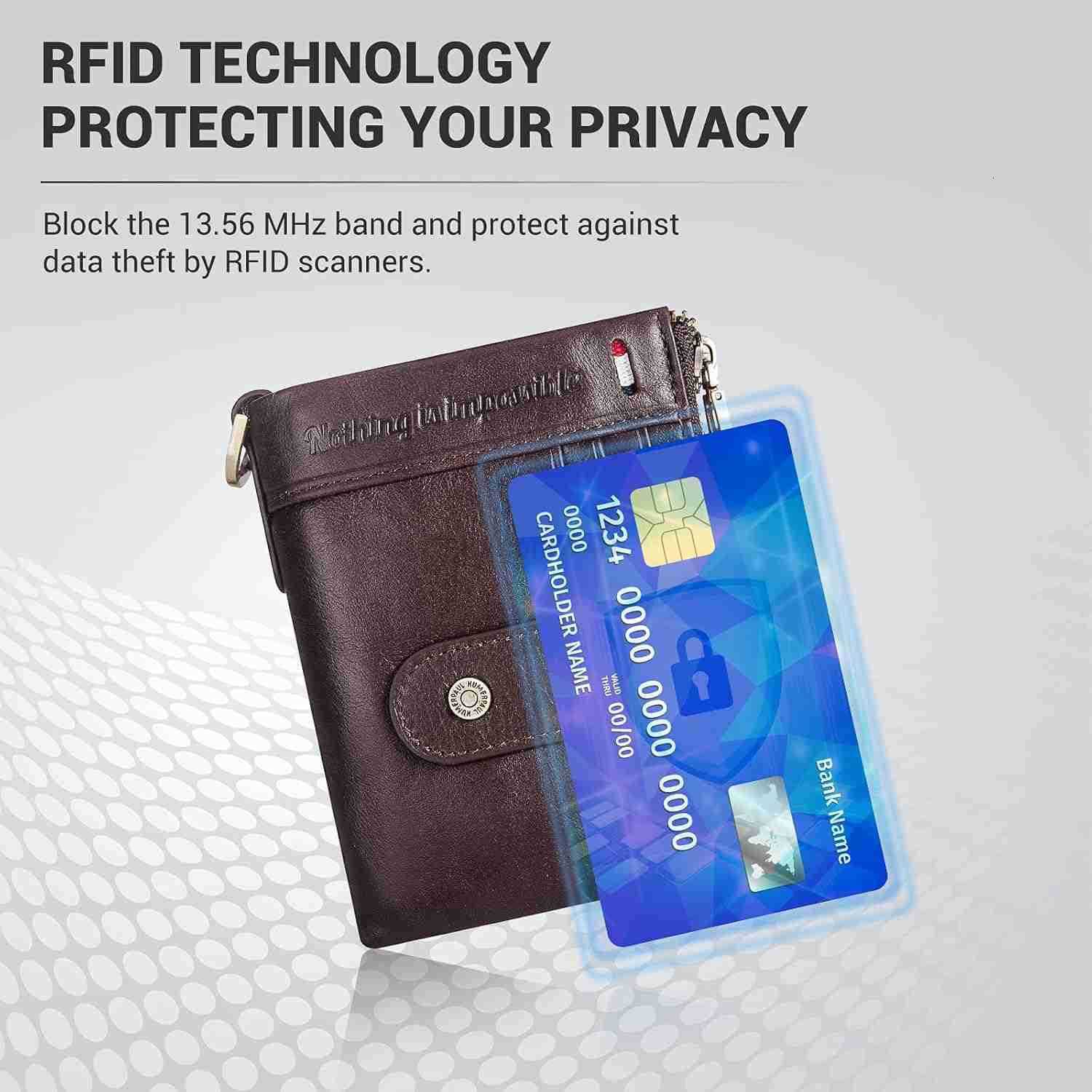 Chain Wallets RFID Wallets for Men Genuine Leather Wallet Zipper Bifold Wallet for Work Travel Outdoors With ID Window and Coin PurseZ250911