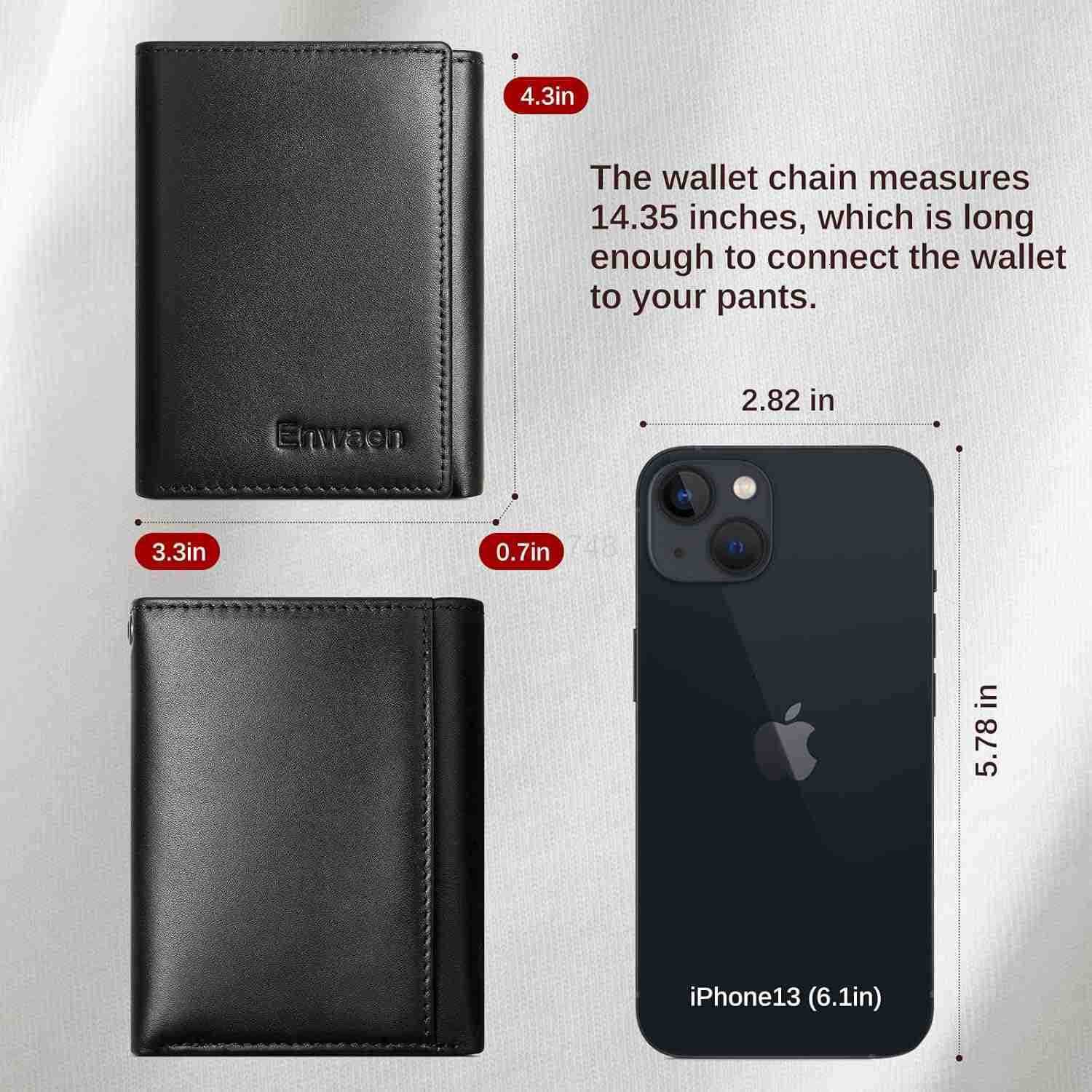 Mens Wallet with Chain Genuine Leather Trifold Wallet RFID Blocking AntiTheft Chain for Biker MotorcycleBlackZ250911