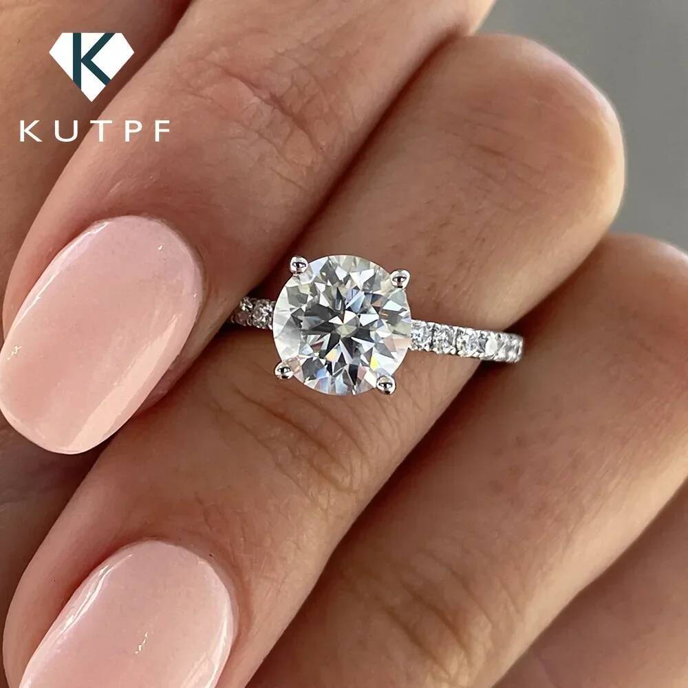 KUTPF 123carat Round Brilliant Cut Moissanite Diamond Wedding Rings for Women 100 925 Silver Pave Hidden Halo Engagement Ring