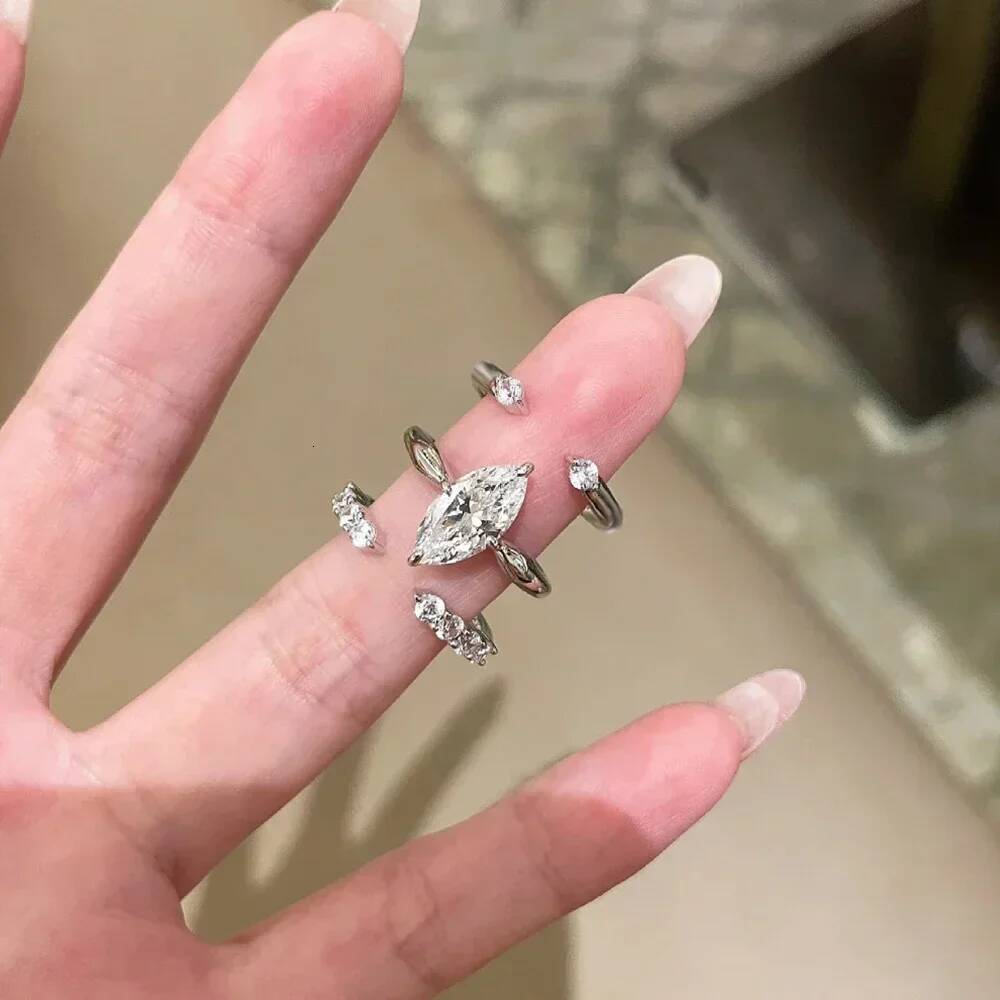 Gra Certified Full Moissanite Wedding Bridal Rings Set for Women 925 Silver Marquise Cut Diamond Engagement Ring Eternity Band