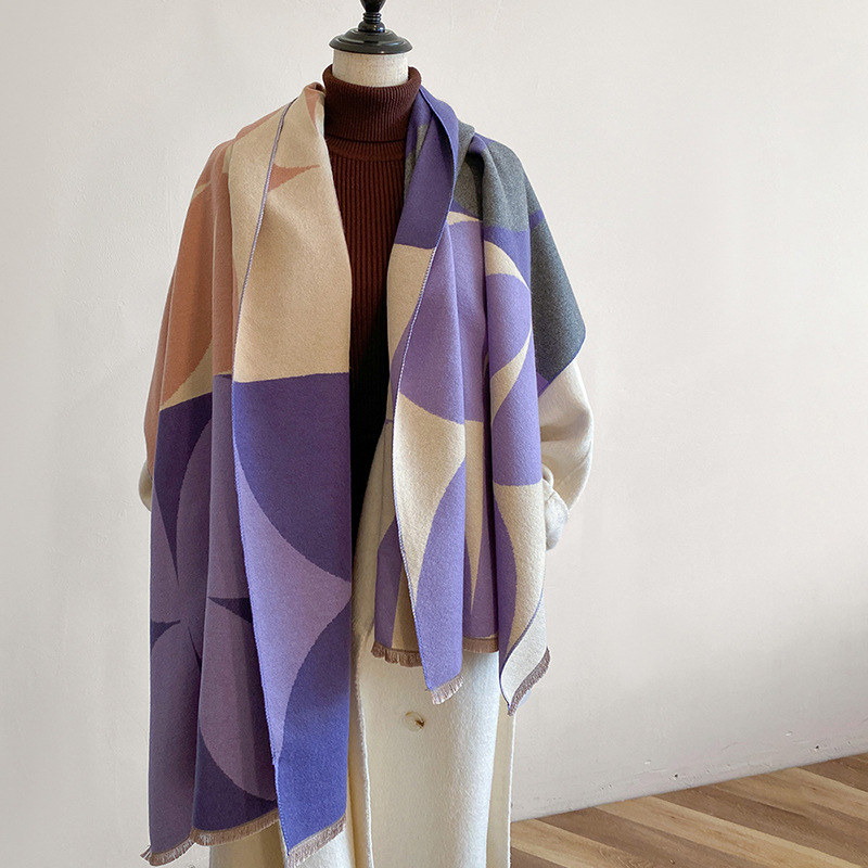 K1782 New autumn and winter imitation cashmere double-sided shawl scarf for women, thickened and warm, versatile neck scarf, European and American sty