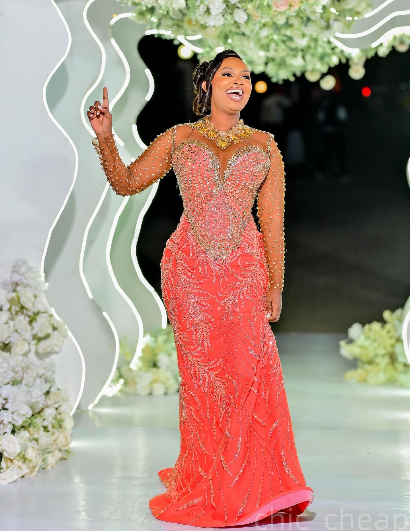 Aso Ebi Water Melon Mermaid Prom Dresses 2025 Crystals Beaded Sheer Neck Evening Formal Party Second Birthday Engagement Gowns Plus Size Dress For Spe