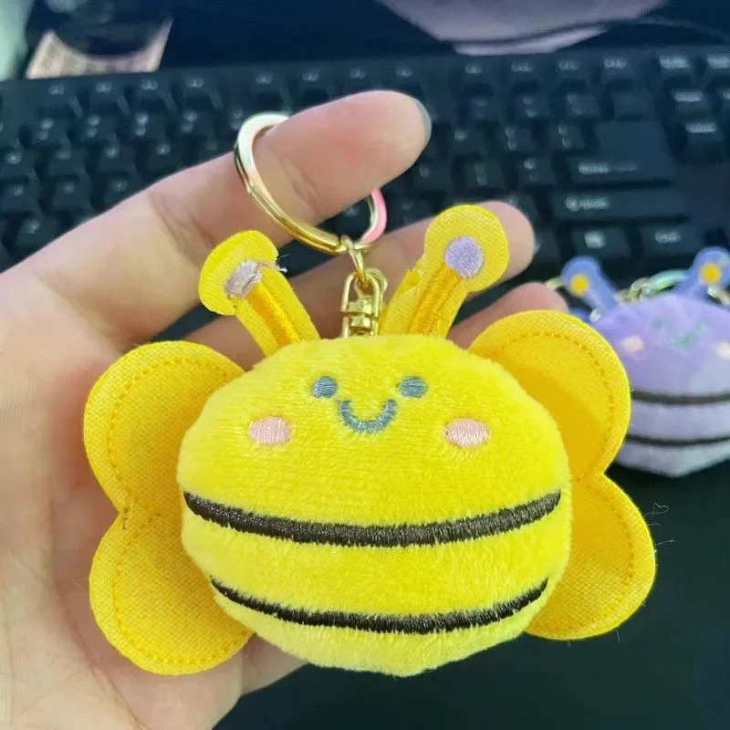 120PCS Cute Plush Bee Keychain Cartoon Keyring Bag Charm for Women Girls Backpack Purse Decor Fluffy Keychain Child Gifts 250902