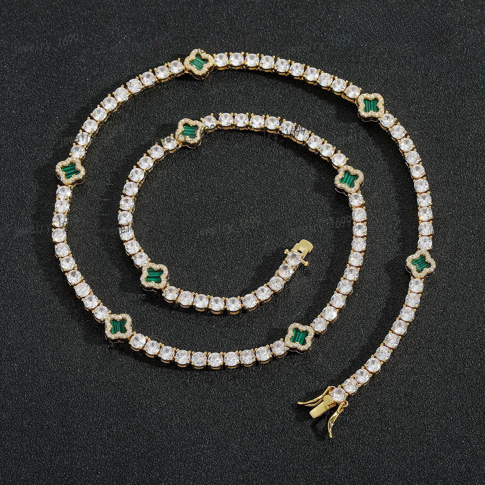 Chain Flower Bracelet Necklace Gold Plated Iced Out CZ Tennis Necklace for Women Fashion Hip Hop Jewelry