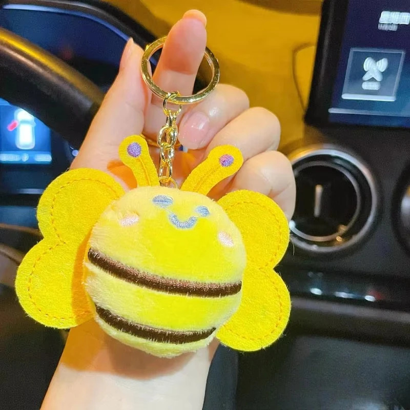 120PCS Cute Plush Bee Keychain Cartoon Keyring Bag Charm for Women Girls Backpack Purse Decor Fluffy Keychain Child Gifts 250902