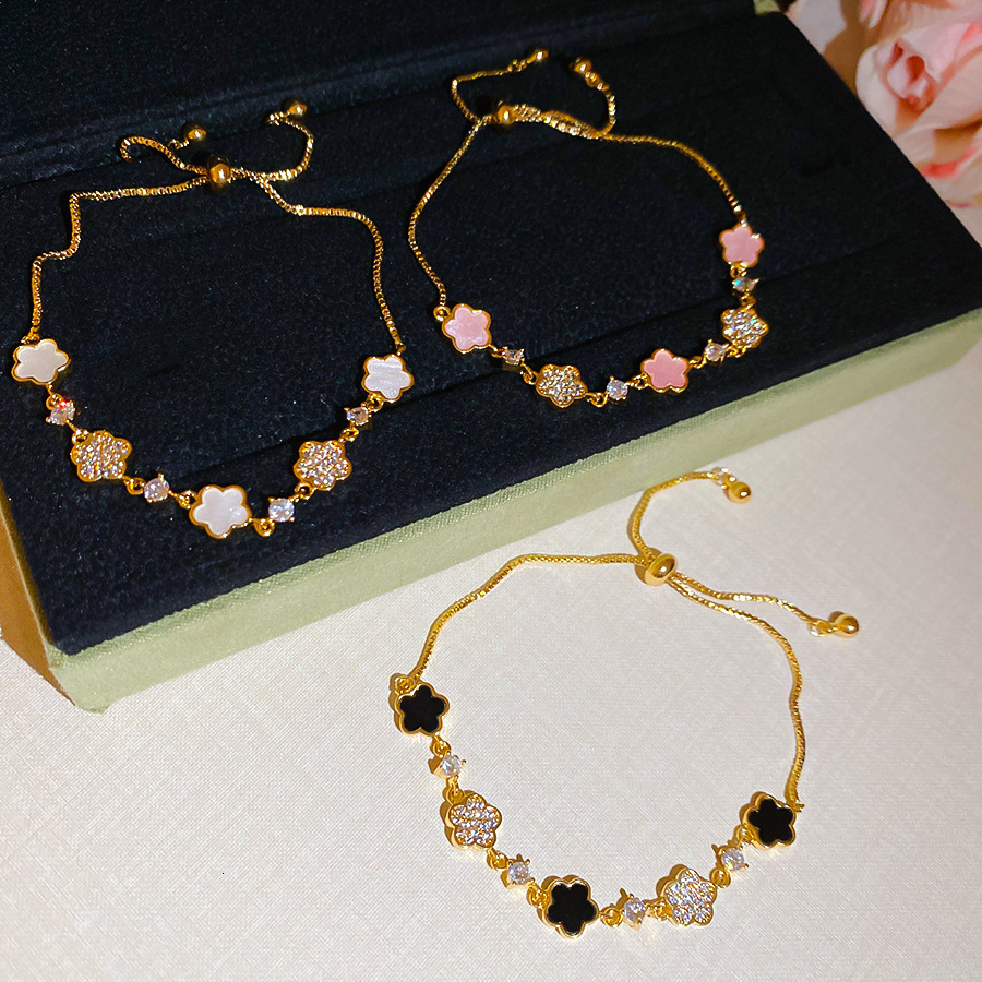 Acetate Zircon Flower Pendant Korean Style Niche Sweet Bracelet Versatile Fashion High-end Feel Jewelry