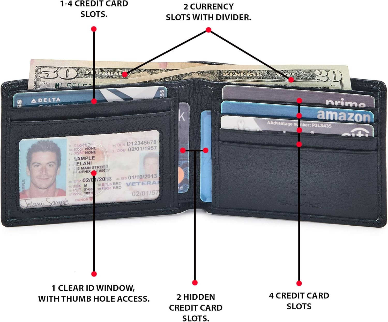 Leather Mens Bifold Wallet RFID Blocking Slim Minimalist Front Pocket Thin Stylish with ID Window in Gift Box Nappa BlackZ250911
