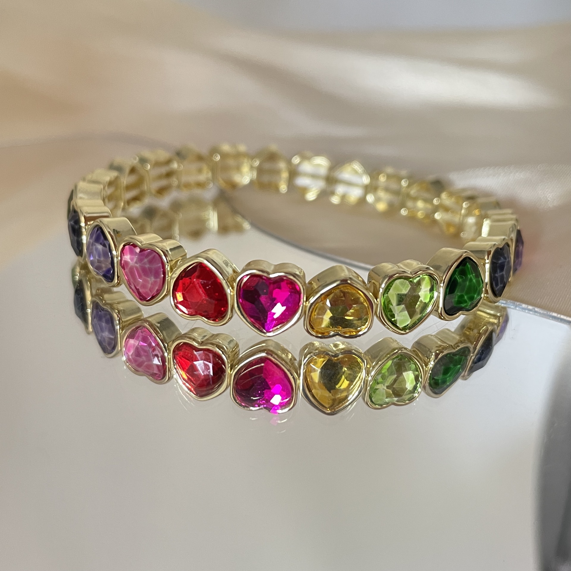 Luxury Brand Designer Jewelry European And American Colorful Fashion Geometric Square Heart Bracelet Elastic Women's Bracelet