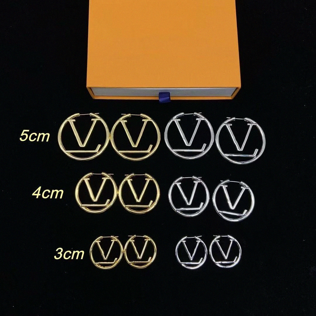 US Stock Women Gold Earrings Designer Luxury Hoop Earrings Extravagant Studs 4cm Classic Simple Earring Steel Silver Letter Engagement Jewelry Valentine's Day