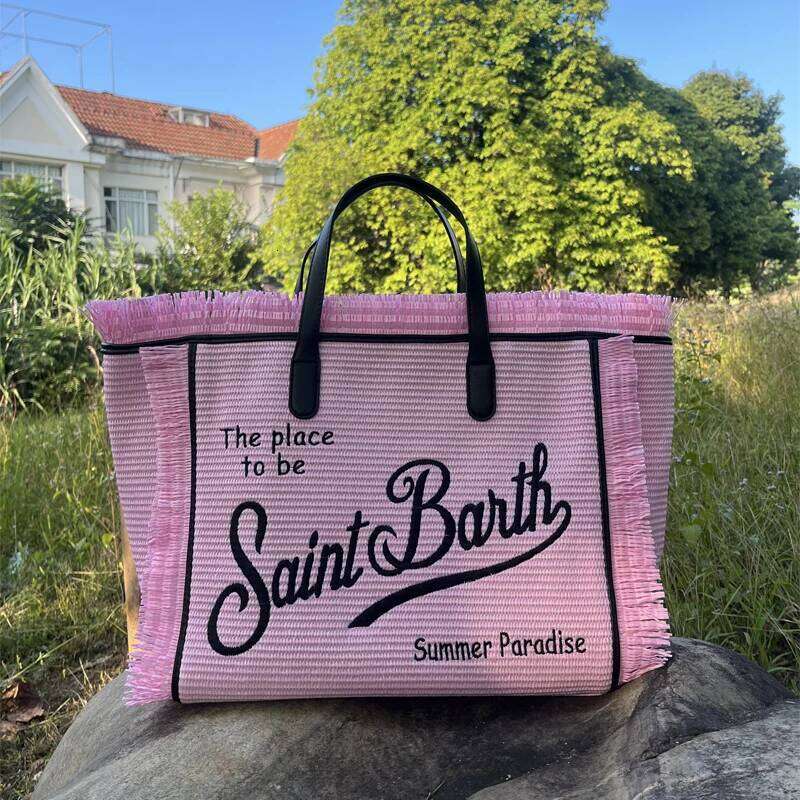 European And American New Women's Straw Mat Handmade Tassel Embroidery Thread Artistic Font Single Shoulder Large Space Handbag