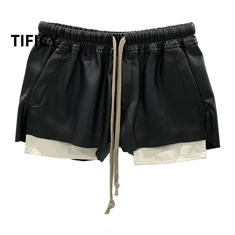 Womens Fashion Basic PU Leather Four Corner Pockets Comfortable Shorts Versatile Black Short Pants 250902