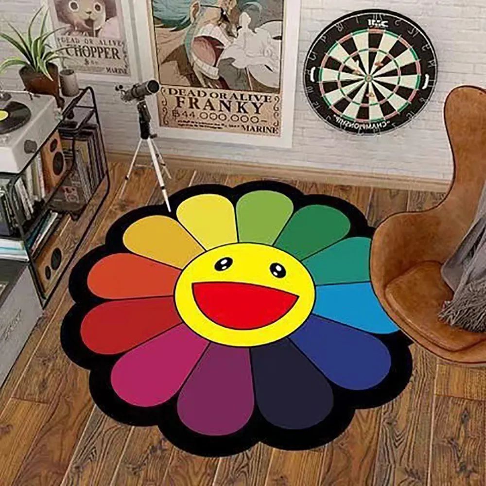 Best Ins style cartoon flower circular anti slip soft plush coffee table carpet decoration floor mat living room bathroom door S108 H260226