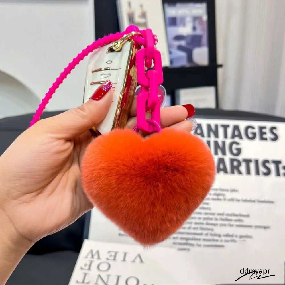 7Cm Natural Fur Heart-Shaped Ball Charm Womens Creative Soft Bag Pendant Cute Plush Toy Keychain Valentines Day Giftxj250409 Ddmyapr Ddmyapr Ddmyapr D
