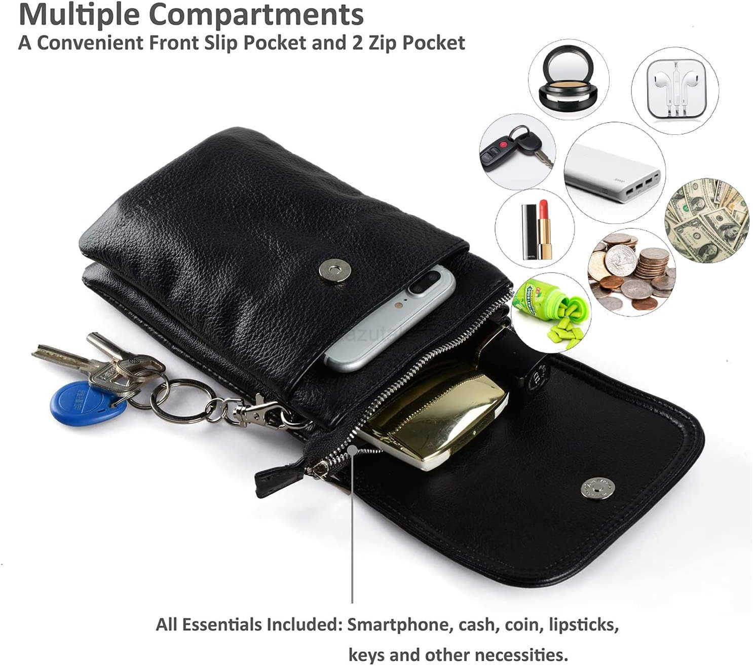 Genuine Leather Small Crossbody Bags for Women Cell Phone Bag Cross Body PursesSilver Zipper Z250911