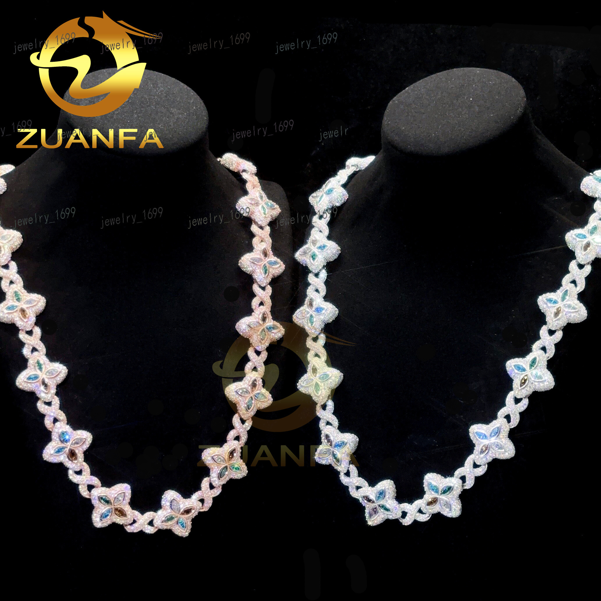 2025 Luxury Color Moissanite Hip Hop Jewelry Marquise Natural Diamond Cuban Link Chain 925 Silver Iced Out Cuban Bracelet Necklace