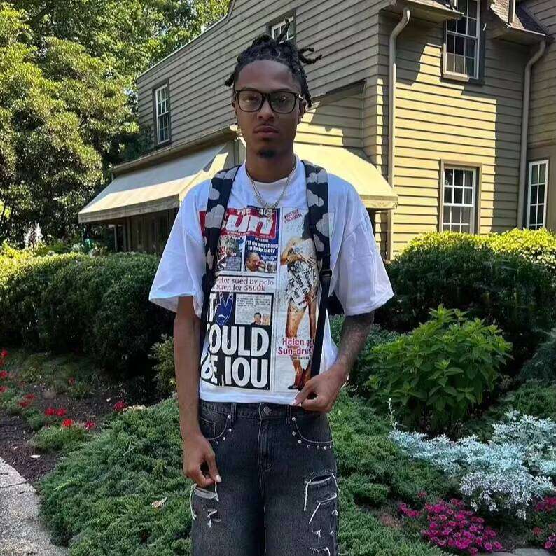 Men's Fashion Loose T-Shirt 100% Cotton 200GSM Streetwear Hip-Hop Style Y2K Collar Printed Knit Fabric