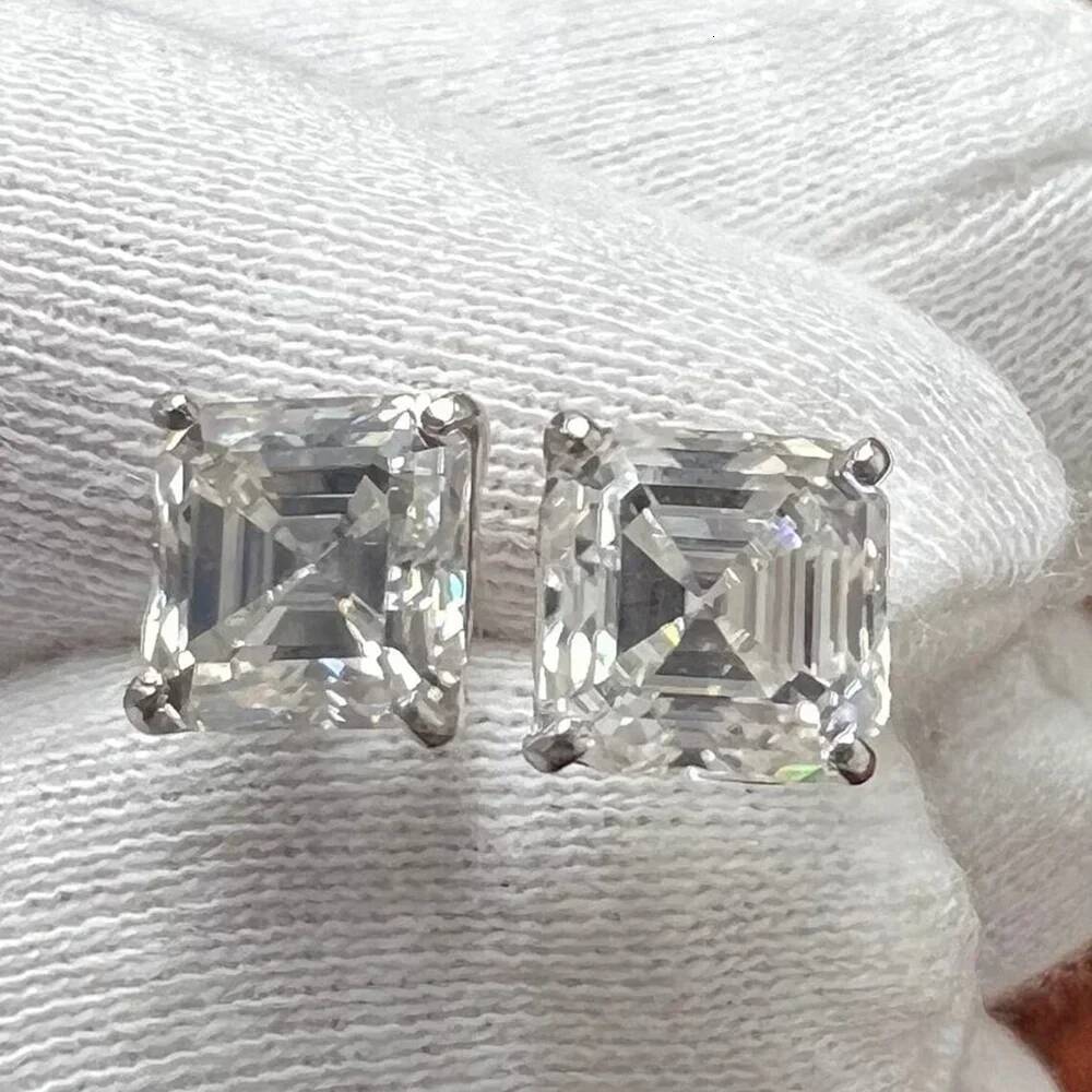 123CT Asscher Cut Moissanite Stud Earrings with Certificate Square Solitaire Lab Diamond Earring for Women S925 Silver Jewelry
