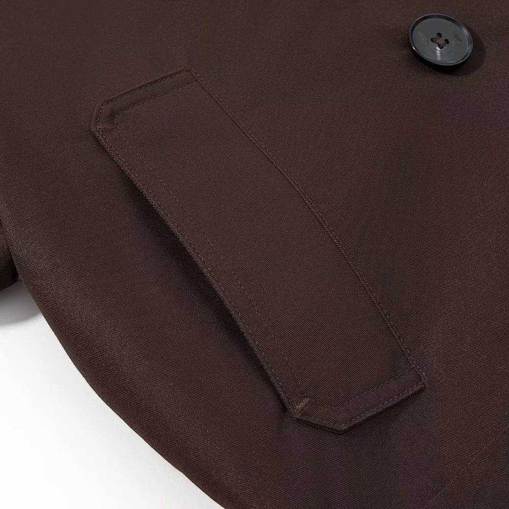 TRAFZR Brown Trench Coat Woman Long Sleeve Urban Solid Cropped Womens Casual Classic 2025 Trend Jackets Outerwears 250823