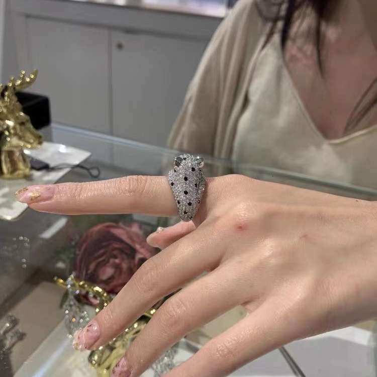 Luxury Brand Designer Jewelry High-End Leopard Ring For Women, Adjustable Open Design, Ins Style, Light Luxury, Elegant, Super Fairy, Micro Pave Full 