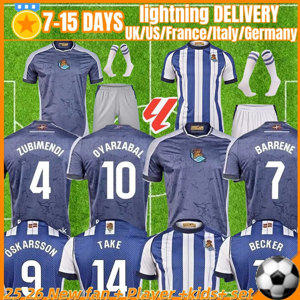 2025 2026 Real Sociedad Soccer Jerseys TAKE KUBO OYARZABAL SADIQ ANDRE SIA ZUBIMENDI home away third royal society Men kids kits football shirt Latest styles
