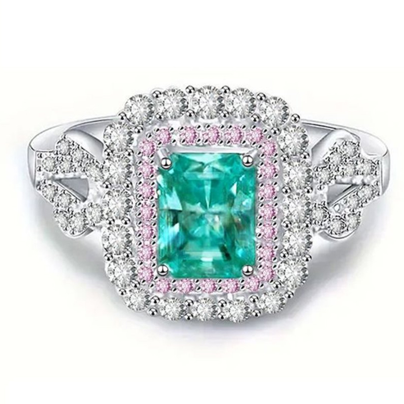 MT Custom Designed Engagement and Wedding Ring with Green Moissanite - Unique Diamond Ring for Women- Elegant Vintage Bohemian Style