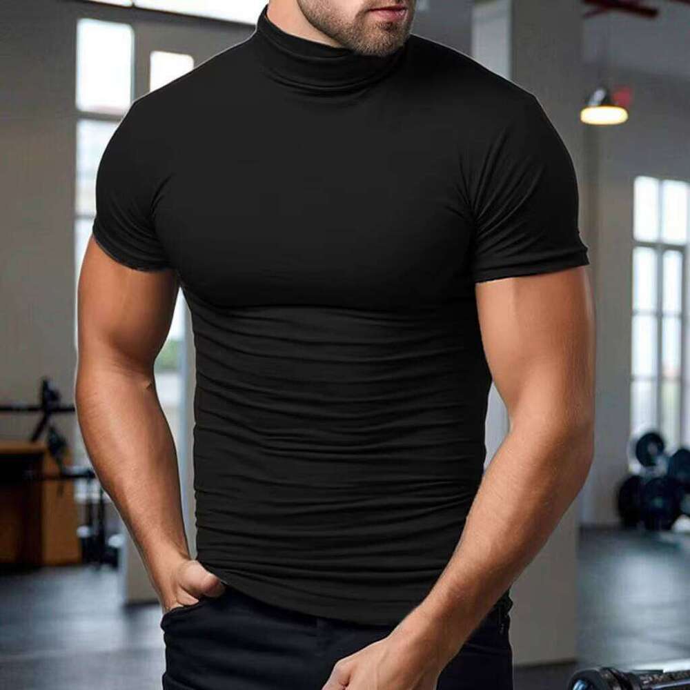 95% Polyester 5% T-shirt en spandex Couleur de couleur haute base de couche à manches courtes masculines Sortie sportive