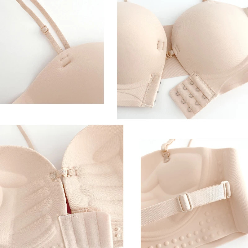 Front Clre Strapless Bras For Women Seamless Push Up Brassiere Thick Soft Underwear Solid Color Adjustable Invisible Lingerie 250902