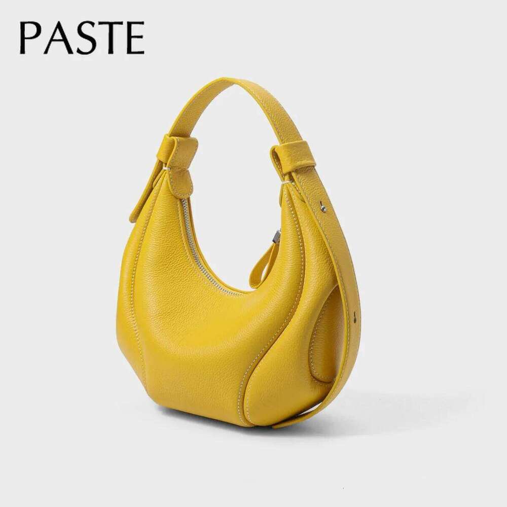 New Designer Lemon Yellow Baseball Element Women Tote Soft Genuine Cow Leather Female Handbag Leisure Underarm Shoulder Bag 250829