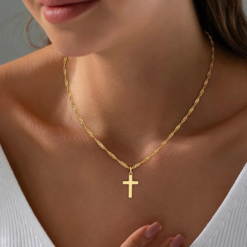 Minimalist Christian For Cross Necklace Women Gold Plated Dainty Religious Jewelry Gift Trendy Non Tarnish Waterproof 250901