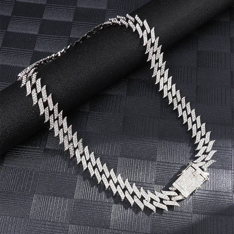 ULJ 16mm Hip Hop Reinstones Chains for Men Iced Out Miami Cuban Link Choker Necklace for Mens Bling Jewelry