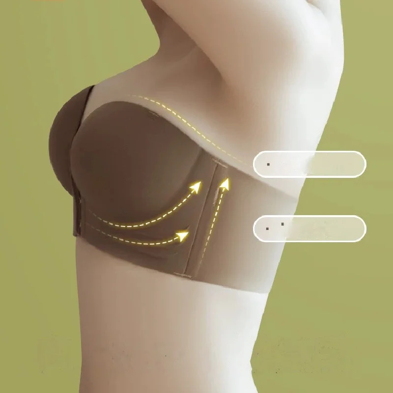 Front Clre Strapless Bras For Women Seamless Push Up Brassiere Thick Soft Underwear Solid Color Adjustable Invisible Lingerie 250902